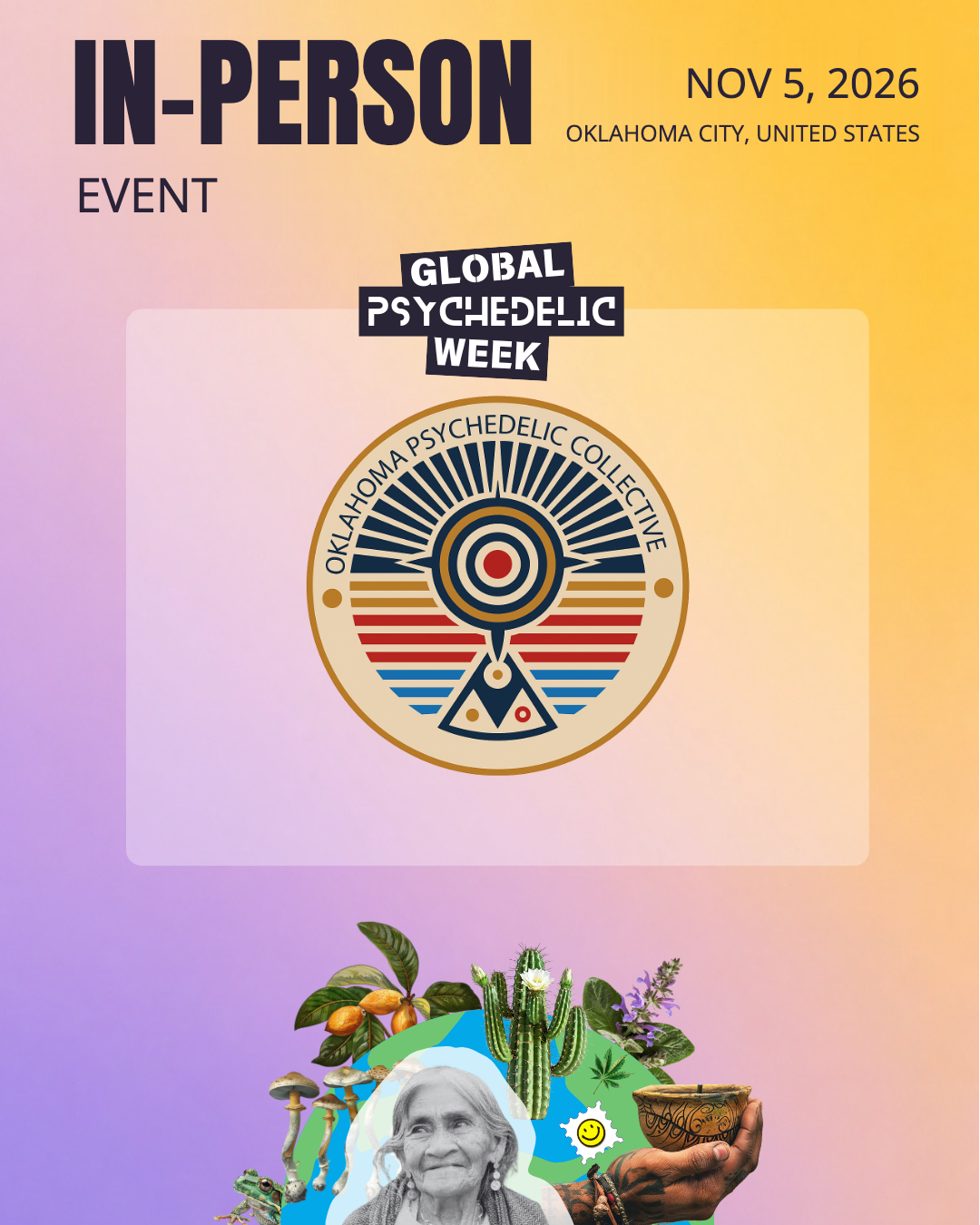 Approved OPC Global Psychedelic Week flyer for November 5, 2026 in Oklahoma City